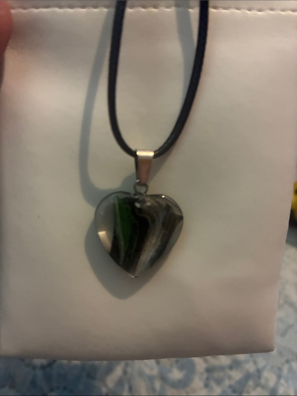 Glass Heart Pendant Necklace in Black and Green - Women Jewelry